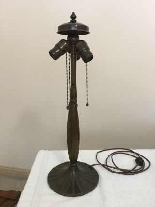 Antique Handel Lamp Base; Best Chocolate Patina; 3 Hubbell Sockets; Duffner Era