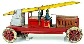 Vintage 1930s Distler German Tin Fire Engine Ladder Truck W Firemen