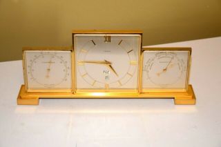 Vintage Swiss Concord Desk Clock Calendar Weather Station Runs