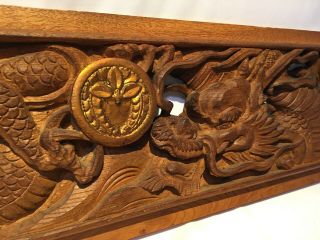 Japanese Wooden Transom Panel Vtg Ranma Wood Carving Buddhist Dragon