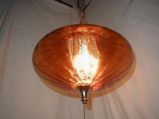 VTG MCM HOLLYWOOD REGENCY AMBER GLASS HANGING SWAG LAMP LIGHT FLYING SAUCER UFO 3