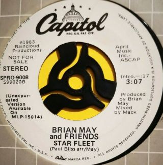 Brian May (queen) - Star Fleet - Us Promo 7 " Vinyl 45 - Plays 3:07 / 4:12 Edits