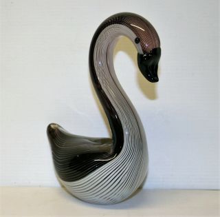 Vintage Murano Filigrana Art Glass Swan Bird Sculpture By Dino Martens 6.  5 "