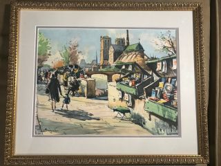 Vintage 1952 " Paris Street Scene " Watercolor Painting - Signed And Framed