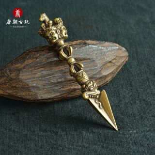 Vintage Chinese Bronze Art Carving Tibetan Weapon