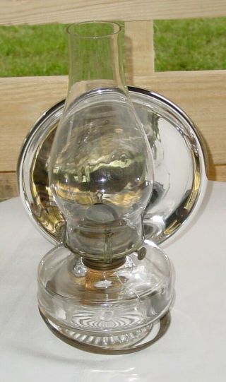 Antique Victorian Oil Lamp Cast Iron Wall Bracket Clear Glass Mercury Reflector