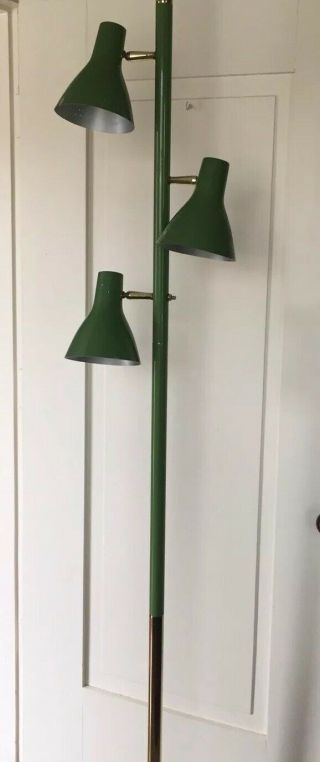 Vintage Green Mid Century 3 - Shade Tension Pole Lamp Mcm Retro