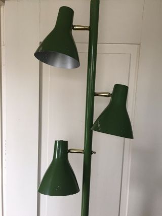 Vintage Green Mid Century 3 - Shade Tension Pole Lamp MCM RETRO 2