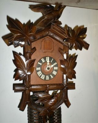Large Rare Rustic Carved German Black Forest 2 Bird Unusual 8 Day Cuckoo Clock