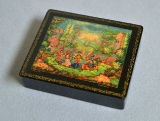1946 Vintage Russian Lacquer Hand Painted Miniature Box Fountain Bakhchisaray
