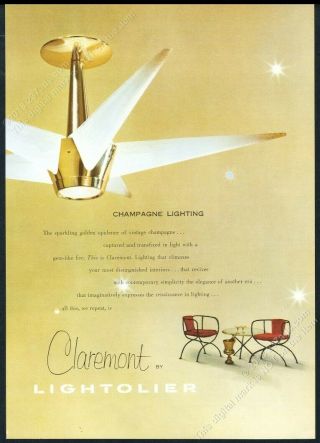 1953 Lightolier Claremont Mid Century Modern Lighting Fixture Vintage Print Ad