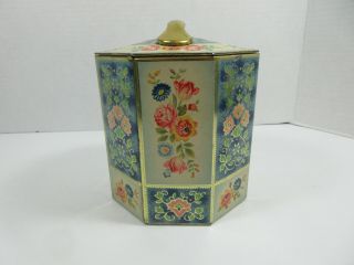 VINTAGE MADE IN BELGIUM FLORAL FLOWERS 8 SIDED TEA TIN CANISTER CAN CONTAINER 3