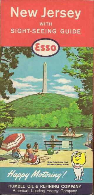1961 Esso Humble Oil High Point Road Map Jersey Newark Camden Atlantic City