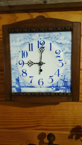 Vintage Blue Delft Porcelain Wall Clock With Crossed Arrows