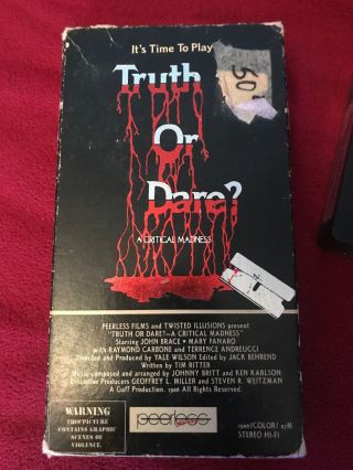 Vintage Oop Ultra Rare Truth Or Dare A Critical Madness Vhs Slasher Horror 80’s