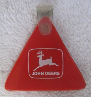 Vintage John Deere Tractor Key Chain Old Logo Safety Live With It Red Triangle
