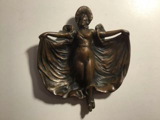 Antique Victorian Art Nouveau Nude Lady Bronze Dish 7x6”