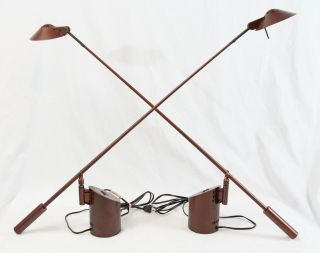 Robert Sonneman For Kovacs Vintage Brown Feather Desk Table Lamps Pair