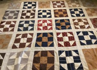 Antique Vintage Patchwork Quilt Top,  Nine Patch W/triangles,  Early Calico Prints