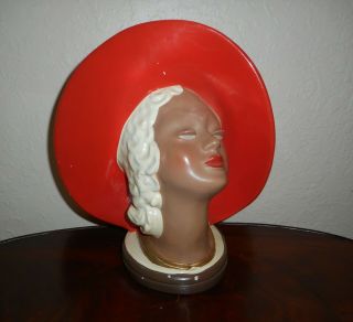 Rare Vintage Art Deco Style Chalk Ware/ceramic Ladies Head,  Tv Lamp