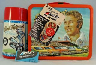 1974 Vintage Aladdin Evel Knievel Lunchbox & Thermos Nm - Tags Wow