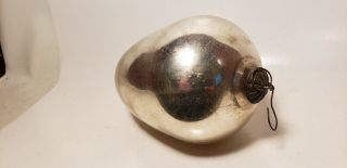 Antique Kugel - Christmas Ornament - Glass - Ball - Egg? - Silver - 6 Inch - Rare Patina - Nr