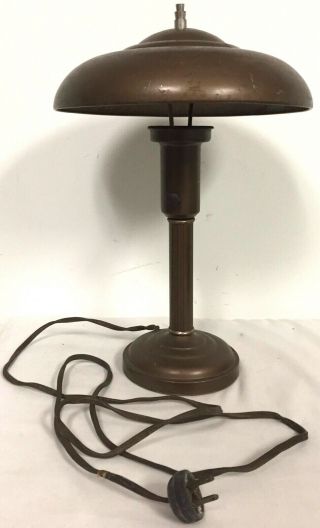 Vntg Antique Faux Copper Art Deco Dome Desk Lamp 1930s - 40s Mid - Century Ufo Shade