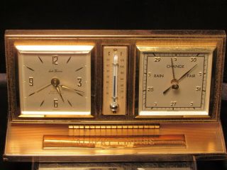 Vintage Seth Thomas Brass 8 Day Desk Clock Germany Thermometer Barometer 7 Jewel