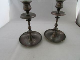 Vintage Matching Pair Heavy Cooper Colored Metal Candle Sticks Holders 7.  1/2 "