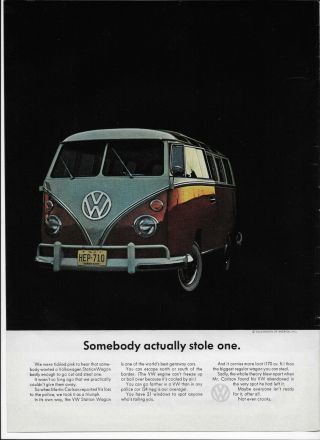 1964 Vw Van Volkswagen Somebody Stole One Station Wagon Bus Print Ad