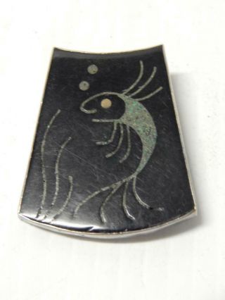 Vintage Modernist Taxco Mexico Sterling Silver,  Enamel Pin / Pendant - Signed