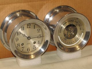Chelsea Vintage Ships Bell Clock/barometer Set 1935 Nickel Plated Restored