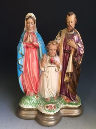 Vintage Plaster Chalkware Holy Family Saint Joseph Jesus Mary Statue Figurine