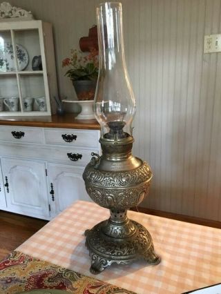 Antique 19th Century Victorian Edward Miller Non - Explosive Oil Lamp