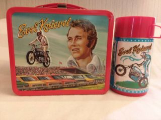 Vintage 1974 Metal Evel Knievel Lunch Box & Thermos.