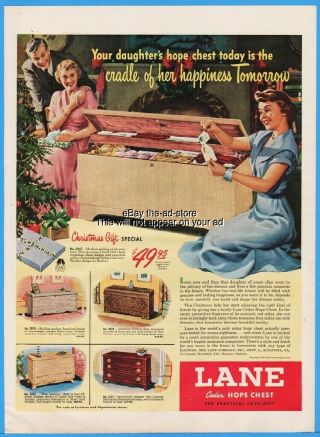 1950 Lane Cedar Hope Chest Christmas Gift Modern Miss America Print Ad