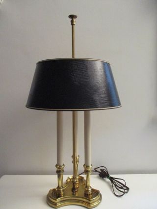 Vintage Mid - Century Brass Stiffel Bouillotte Candlestick Lamp With Shade