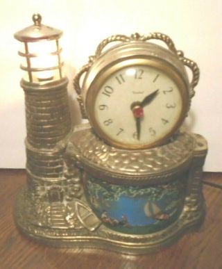 Gorgeous,  Vintage,  Lighthouse Motion United Clock Brass Tone Electric Clock