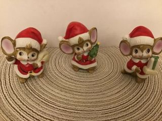 Vintage Homeco Ceramic Bisque Figurines Christmas Santa Mouse Hand Painted
