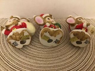 Vintage HOMECO Ceramic Bisque Figurines Christmas Santa Mouse Hand Painted 2