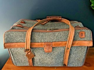 Vtg Hartmann 3 Compartment Brown Tweed & Leather Belting 21 " Carry - On Bag