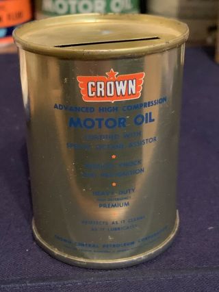 Vintage CROWN Premium Motor Oil Coin Bank 3 