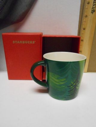 Starbucks Demitasse 3oz 2014 Mini Coffee Mug Cup Holiday Green Forest Trees