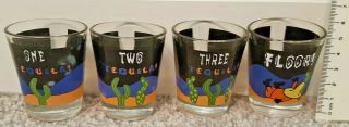 Set Of Tequila Shot Glasses - One,  Two,  Three,  Floor Great For Collectors.