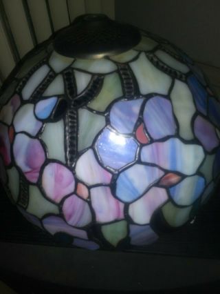Vintage Tiffany Style Leaded Floral Lamp Shade Stained Glass 12 inch 3