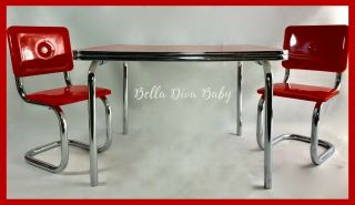 Pleasant Company Molly American Girl Doll Retro Red & Chrome Table And 2 Chairs