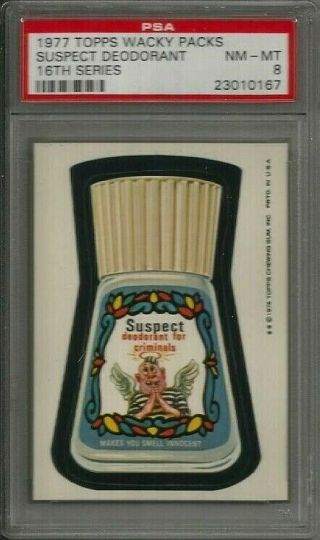 1977 Topps Wacky Packages Suspect Deodorant 16th Series Psa 8 Nm - Mt Card