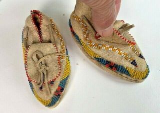 Antique Vintage American Indian Beaded Baby Moccasins,  Ute,  1930 
