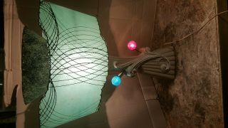 50s Mcm Leslie China Fiberglass Shade Table Lamp Atomic Age Abstract Retro Vtg