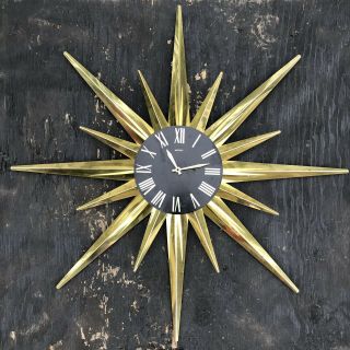 Vtg Elgin Welby Mid Century Modern Starburst Sunburst Atomic Wall Clock Eames